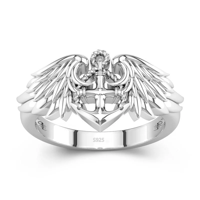 Fashion Income Personality Neutral Anchor Angel Wing Ring Men\'s and Women\'s Wedding Ring Romantic Love Proposal Ring Gift