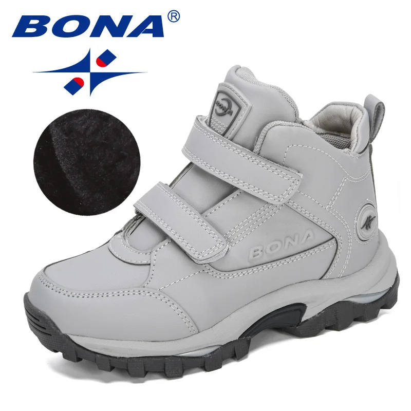 BONA-zapatos deportivos informales de felpa para niños, botas de nieve cálidas con cordones de cuero de alta calidad, para correr en la escuela, 2020