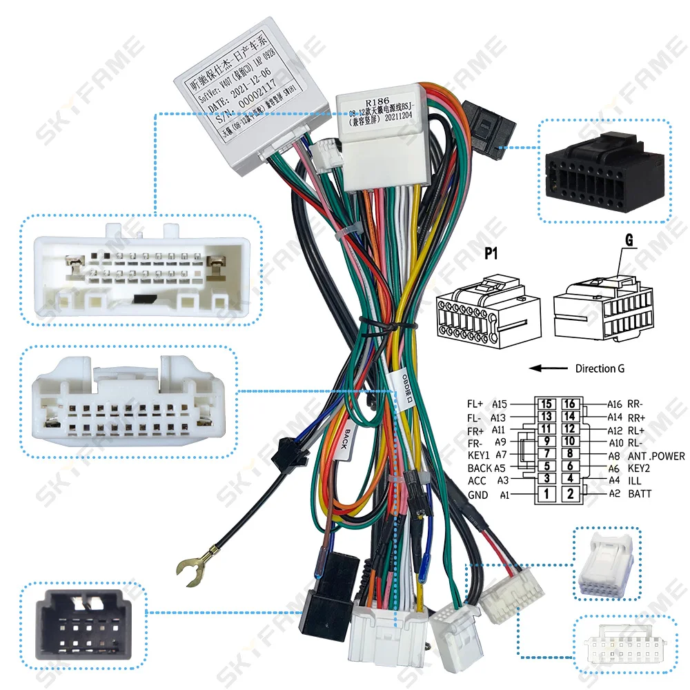 SKYFAME Car 16Pin Stereo Wiring Harness Power Cable With Canbus Box Decoder For Nissan Teana Altima Support Tesla Android