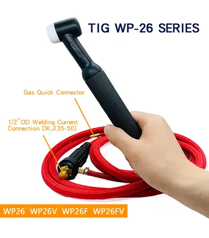 TIG 용접 토치 가스 전기 통합 레드 호스 케이블 와이어, WP26 WP26V WP26F WP26FV, 3.7M 35-50 유로 커넥터, 13.12FT