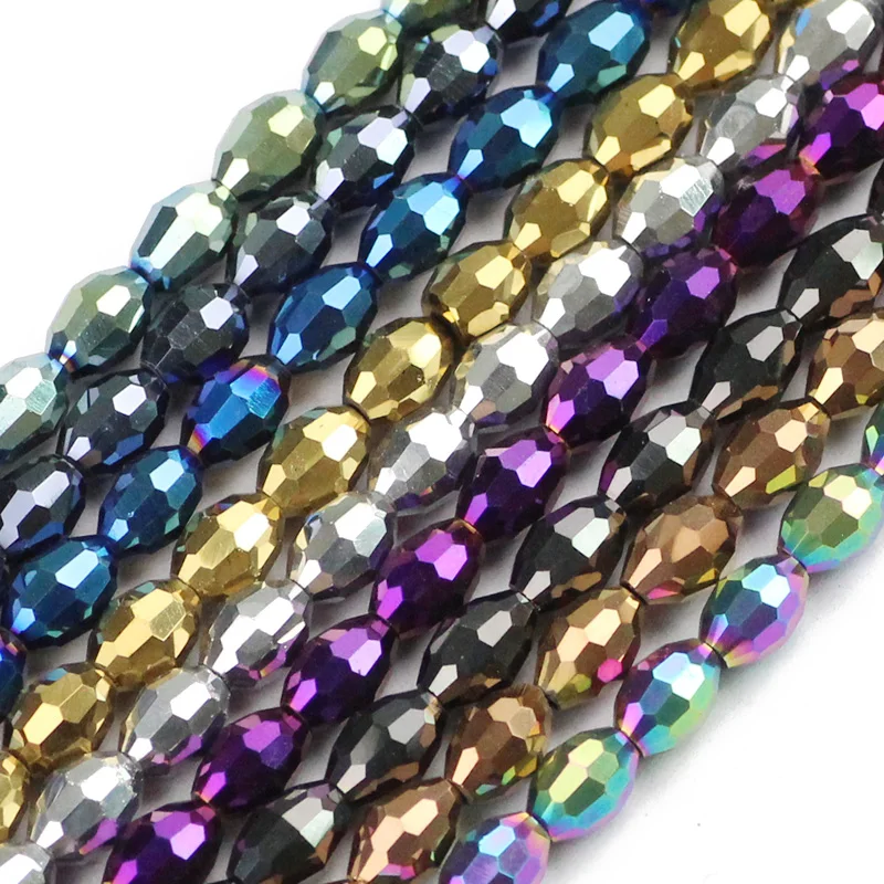 JHNBY Rice Grains Austrian Crystal Beads Oval Shape Plated Color 50pcs 6*8mm Loose Beads Jewelry Bracelet Accessories Making DIY