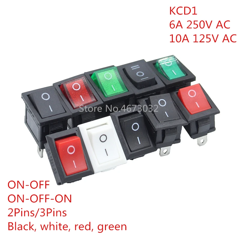 1PCS KCD1 2PIin 3Pin Boat Car Rocker Switch 6A/10A 250V/125V AC Red Yellow Green Blue black Button Najlepsza cena KCD1