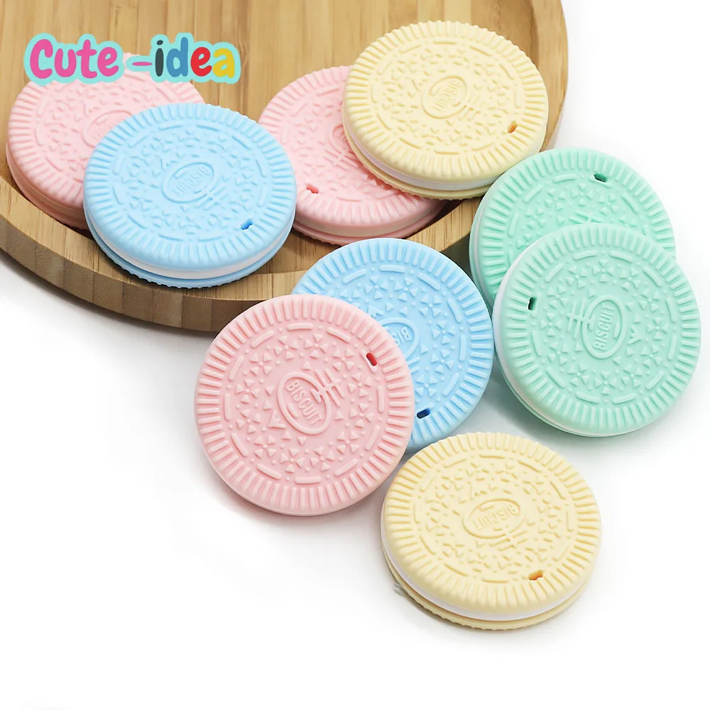 Cute-Idea 1pc Silicone Cookies Teether Food Grade Accessory Pacifier Chain Teething Soft Chewable Colorful BPA Free Baby Produt