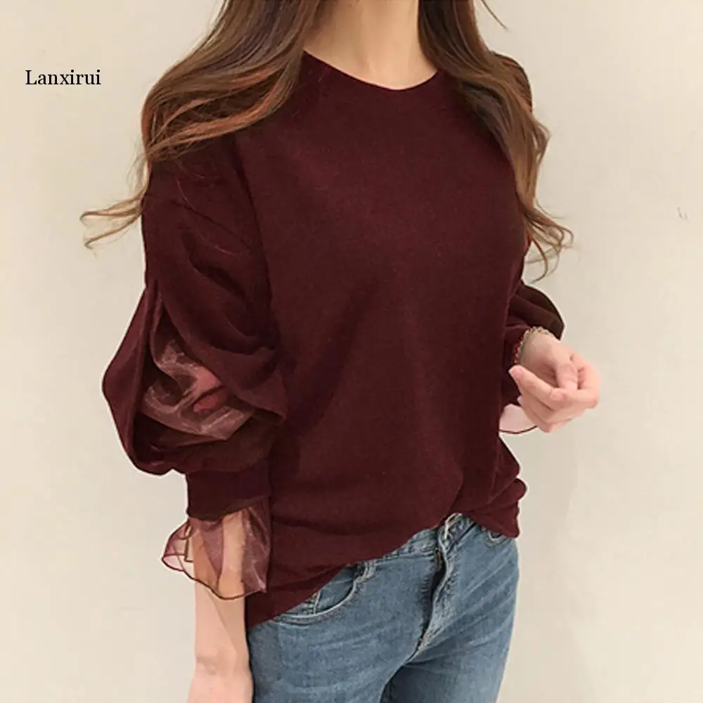 

Autumn Winter Clothes Casual Loose Long Sleeve Patchwork Long Pullover Hooded Hoodies Women Sweatshirt Thick Chic Korean Style