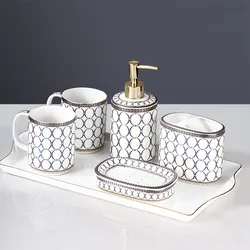 Bathroom Accessories Set Ceramic Soap Dish Toothbrush Holder/Rack & Gargle Cup With Tray 5/6 Pieces Wash Set Wedding Gifts