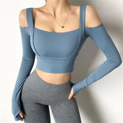 Chemise de sport sans bretelles à manches longues pour femme, haut sec, précieux, t-shirt de gym, fitness actif, entraînement sportif, course à pied