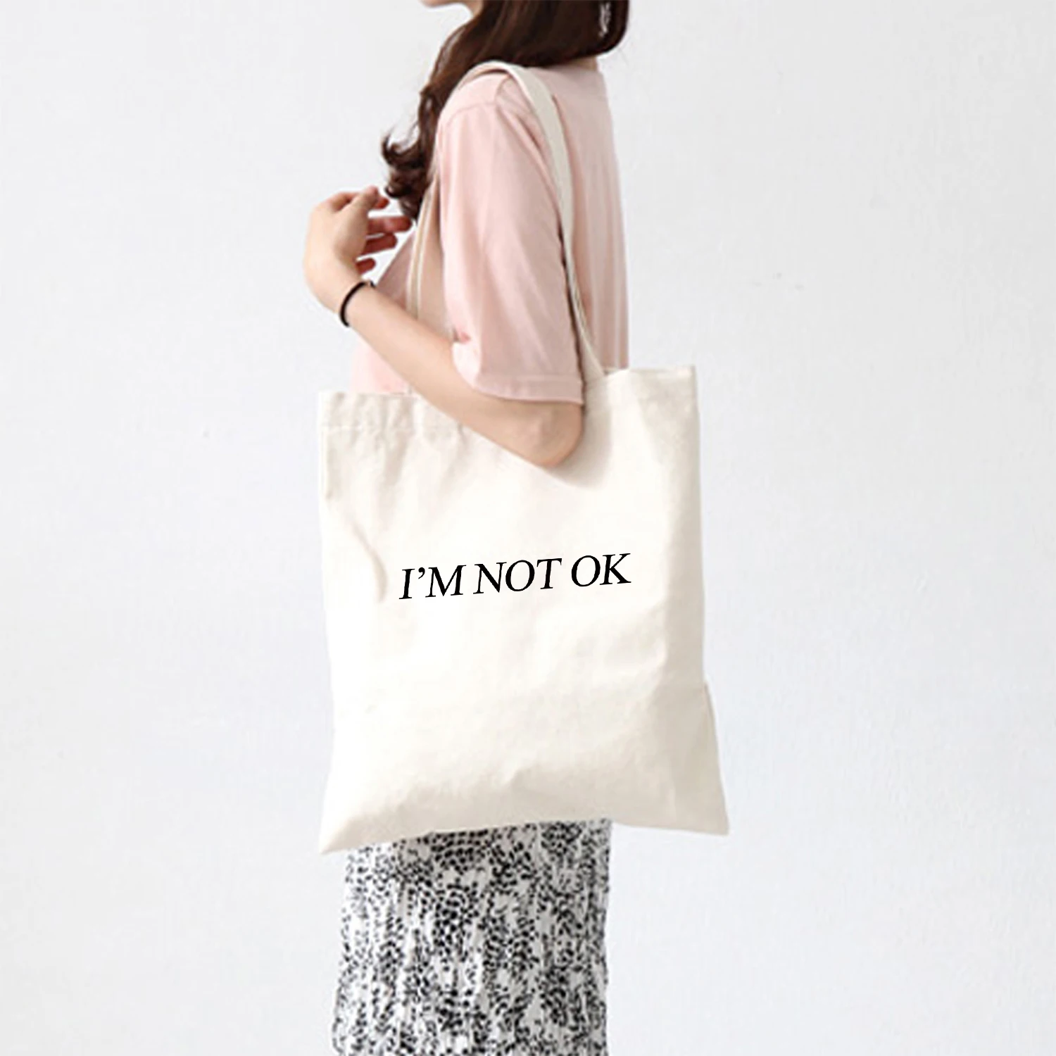 Shopper Letters Printing Female Cotton Cloth Handbag Tote Harajuku Kawaii Print Reusable Shoulder Bags Kpop Women Canvas Bag