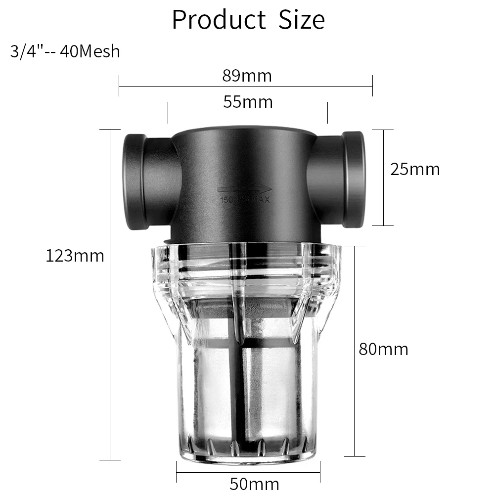 Garden Hose Pipe Filter Inline T Strainer Sediment Filter with Stainless 80Mesh Screen for Well Water City Water