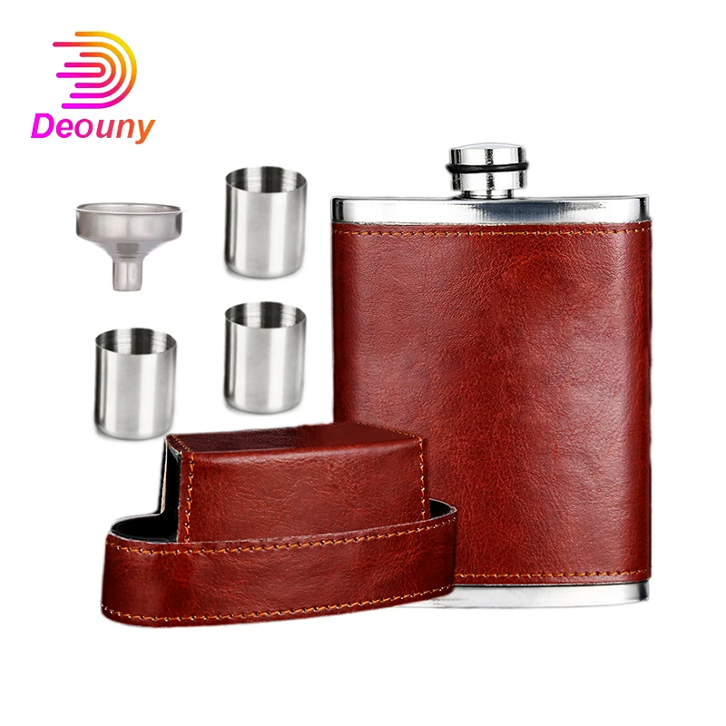 Leather Hip Flask A Bottle Of Whiskey Original Pockets Liquor Patches Groomsman Gifts 8OZ Flask For Alcohol  Stainless Steel