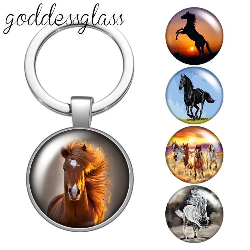 Animal Running Horse Steed szklany kaboszon brelok do kluczy torba brelok do kluczy samochodowych uchwyt pierścieniowy Charms breloki prezent