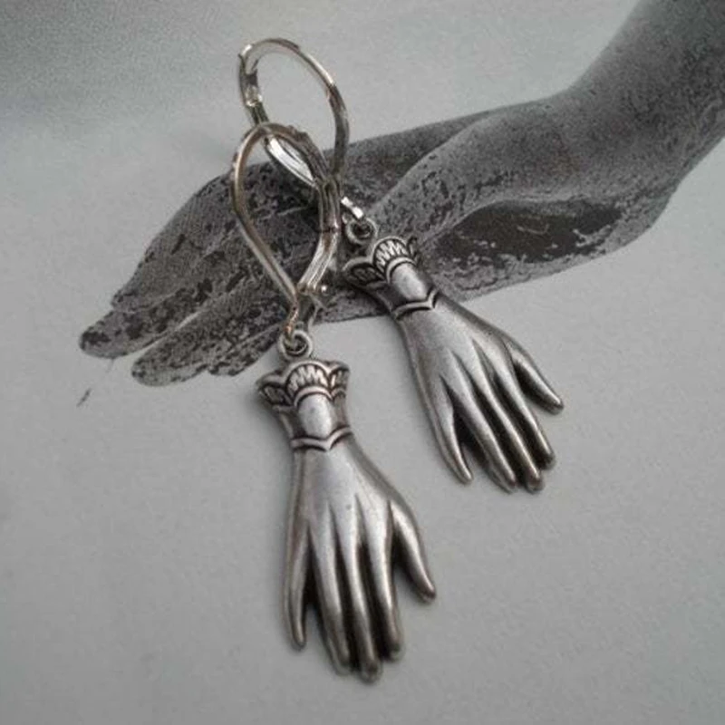 Womens Mens Hand Earrings,Drop Dangle Earrings,Macabre Jewelry,Statement Earrings,Halloween Earrings,Victorian,Palmistry Jewelry