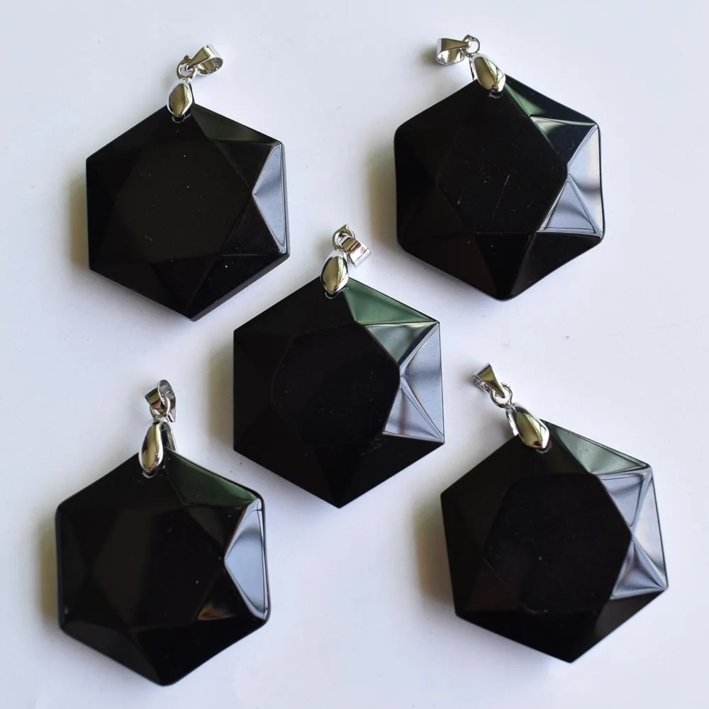 

Natural black onyx Necklace Pendant Polygon Shape Pendant for Jewelry Making DIY Necklace Wholesale 5pcs/lot free shipping