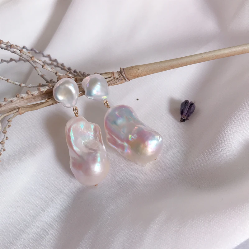 

Lii Ji High Luster Baroque Pearl Stud Earring 925 Sterling Silver Gold color Real Pearl Women Wedding Birthday Christmas Gift
