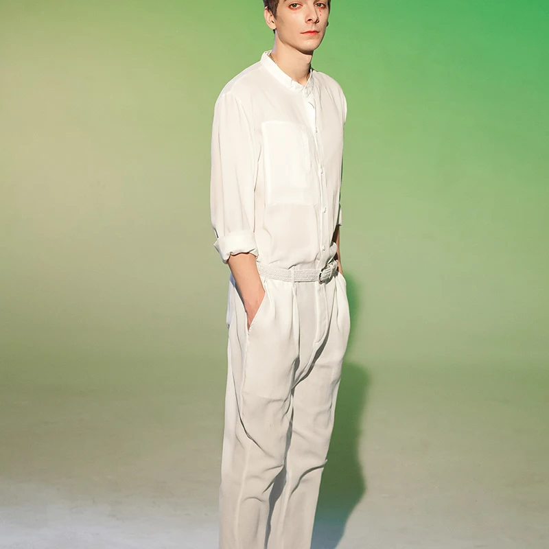 Spring and autumn fashion show loose style men's jumpsuit wide leg jumpsuit onesie hairdresser trousers jacket