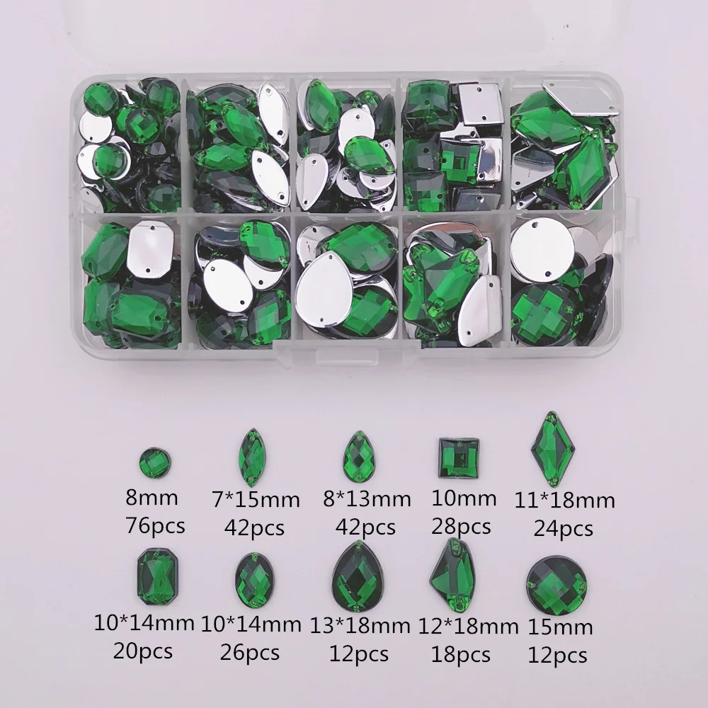 Multi-shape 10 Grids/Box 300pcs Acrylic crystal Flat Bottom Multi-size Sew On Rhinestones For DIY Wedding Dress