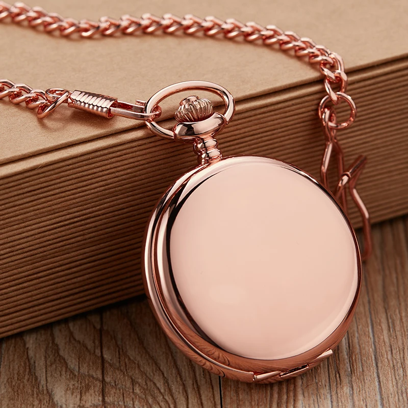 Montre de poche à Quartz pour hommes et femmes, pendentif en or Rose, chiffres romains de luxe, cadran, chaîne Fob, horloge, cadeau d'anniversaire