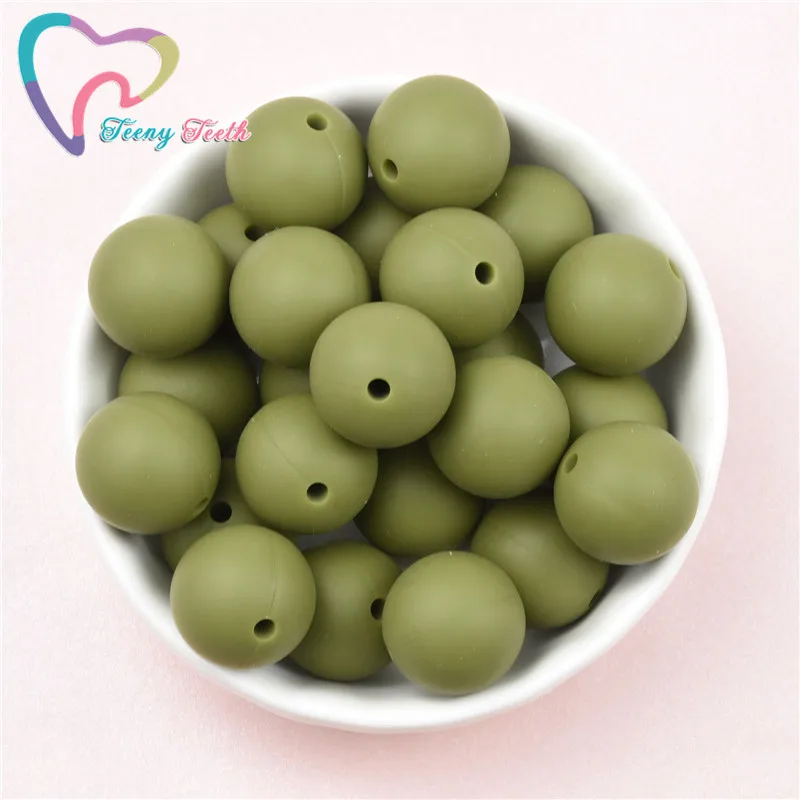 10 PCS Army Green 14-17MM Hexagon Silicone Teething Baby Beads Nursing Chew Necklace DIY Jewelry BPA Free Teether Beads For Baby