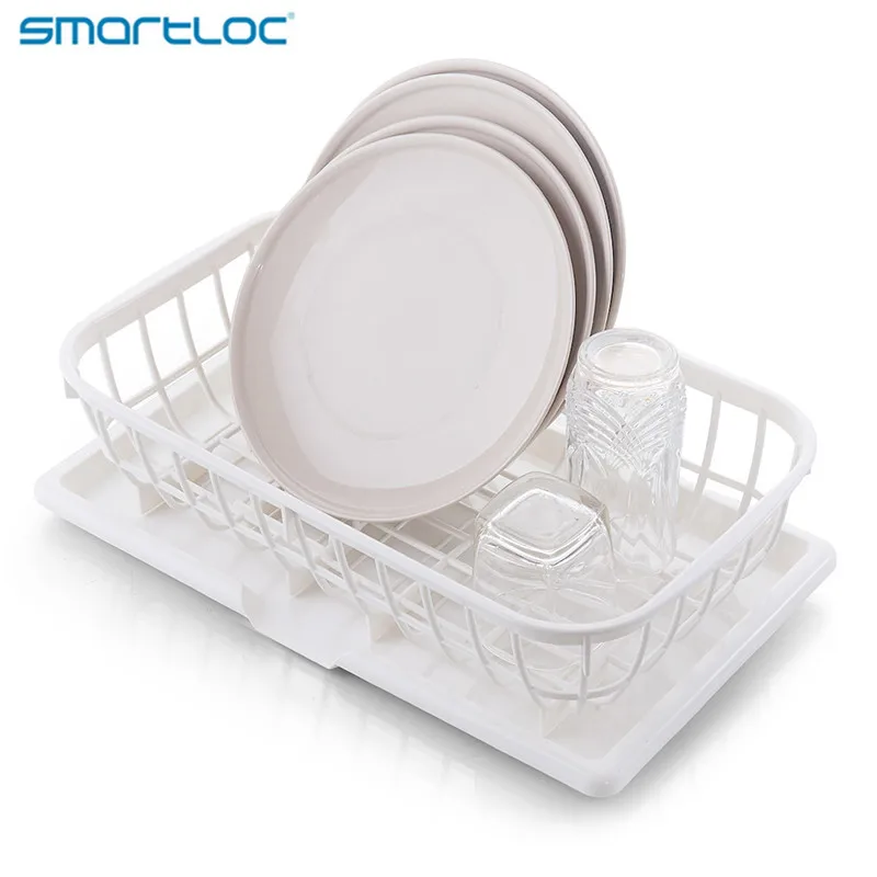 smartloc Plastic Dish Rack Kitchen Organizer Storage Drainer Drying Plate Shelf Sink Supplies Knife and Fork Container