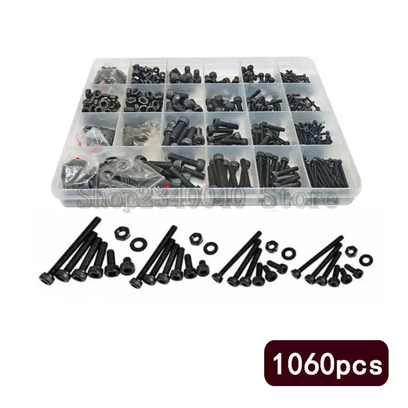 

1060pcs/set Hex Socket Screw M2 M3 M4 M5 Carbon Steel Flat Round Cap Head Screws Bolts and Nuts Assortment Kit with Storage Box