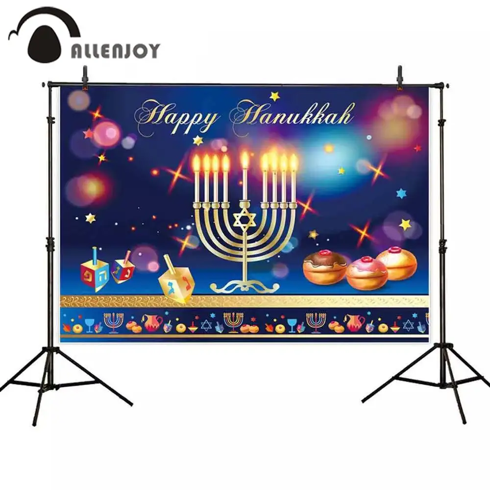 Allenjoy photography backdrop jewish holiday Hanukkah menorah Candelabra donut wood dreidel glitter family background photophone