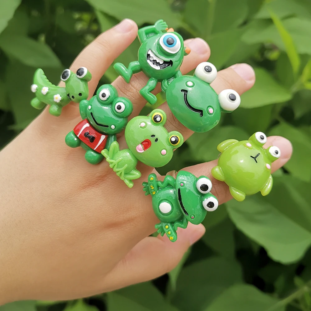 Lost Lady New Green Cartoon Frog Resin Rings Novelty Cute Rings for Girls Women Jewelry Children Gifts Accessories