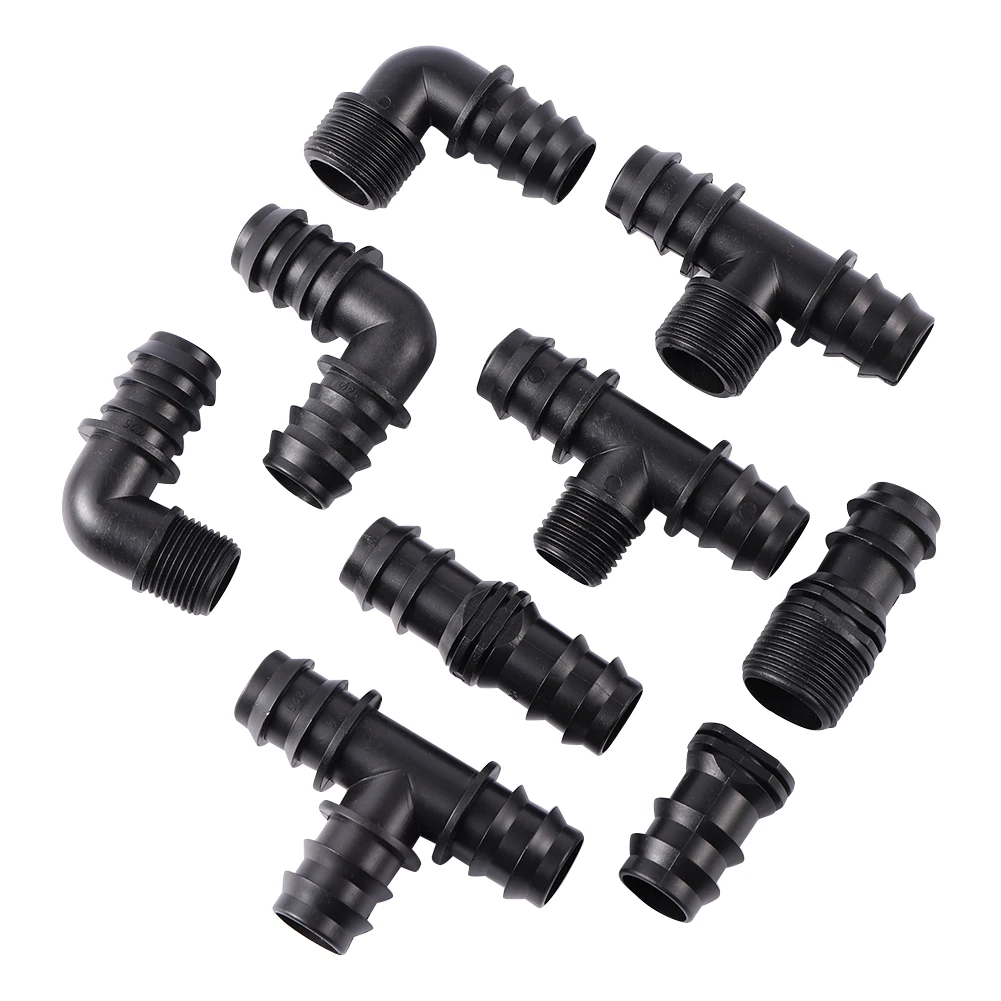 

1/2" 3/4" Garden Tee water splitter elbow plug End Straight garden irrigation barbed drip fittings Barbed DN25 Pipe connector