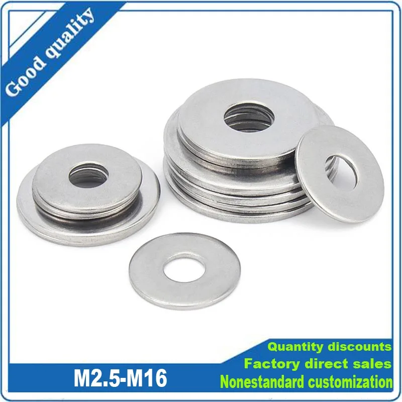 2/50pcs M2.5 M3 M3.5 M4 M5 M6 M8 M10 M12 M14 M16 GB96 304 Stainless Steel Large Size Oversize Big Wider Flat Washer Plain Gasket