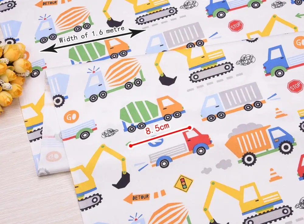 Cartoon Car Excavator Cotton Fabric DIY Sewing Craft Patchwork Quilting Fat Quarter Tecido Clothes Tilda For Baby Sheet Textiles