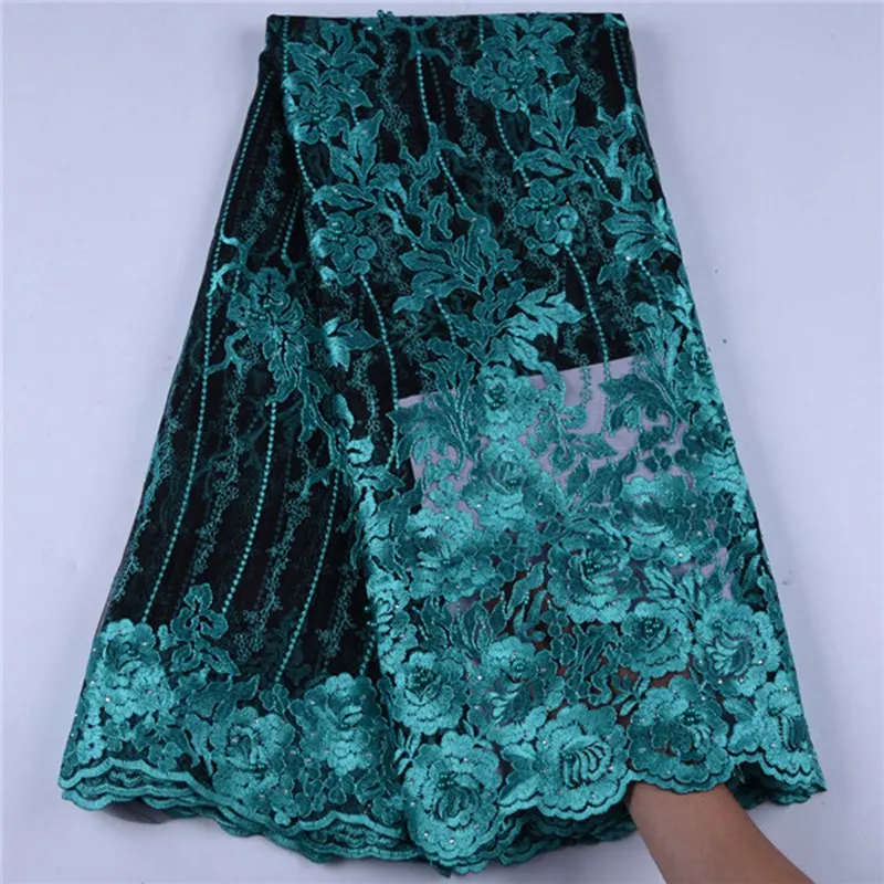 New Design Sky Blue African Tulle Lace Fabric 2019 High Quality Nigerian French Net Lace With Stones And Beads For Dresses S1373