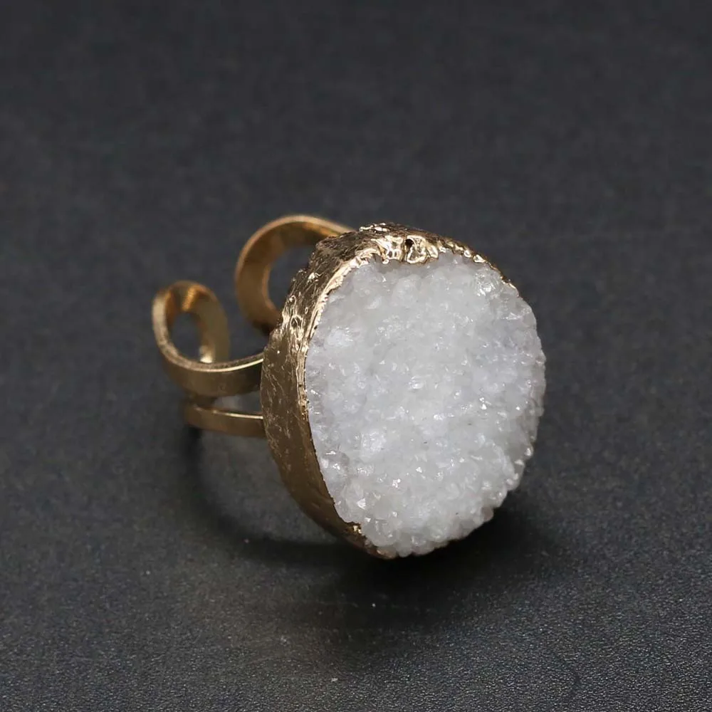 Irregular Agates Druzy Ring Adjustable Statement Rings Natural Stone Quartz Rings For Women Jewelry