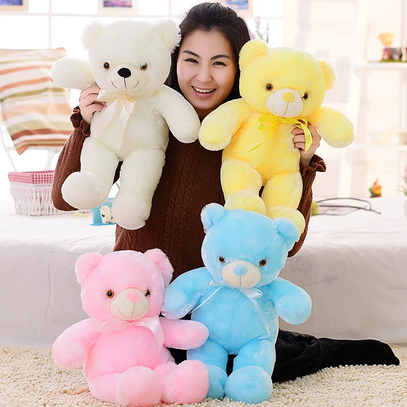 2020 Creative Light Up Bear Stuffed Animals Plush Cushion Cartoon Colorful Glowing Christmas Gift for Kids Pillow