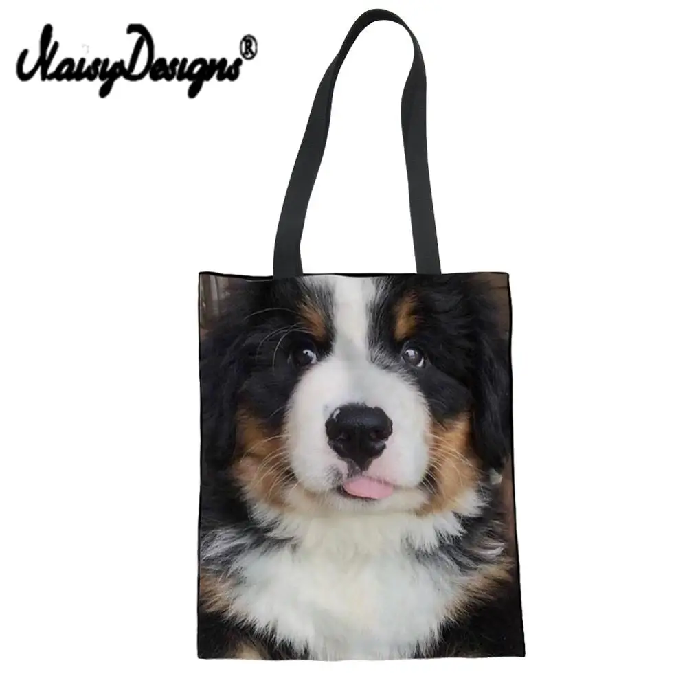 

Women Canvas Shoulder Bag Kawaii 3D Bernese Mountain Dog Print Simple Shopping Bags Students' Book Bag Cloth Handbags ECO Tote