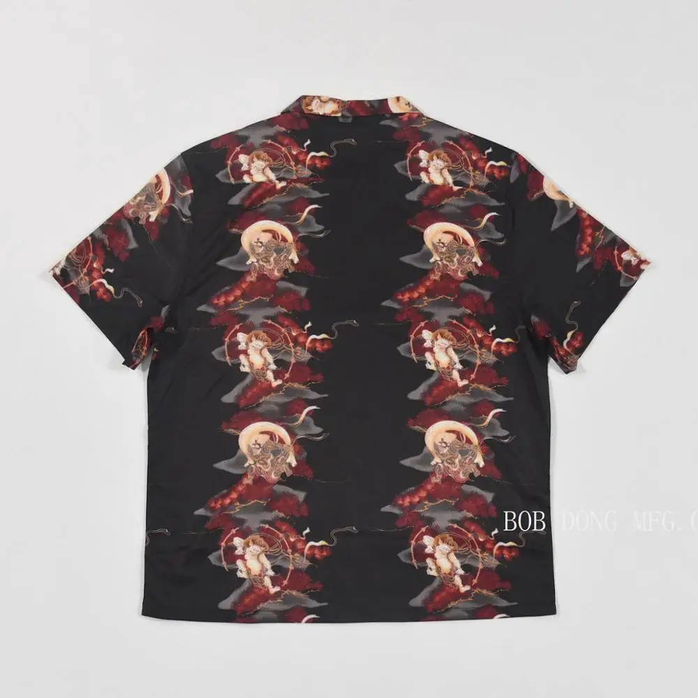 BOB DONG Japanese Hannya Devil Mask Hawaiian Camp Shirts Tattoo Art Short Sleeve Tops