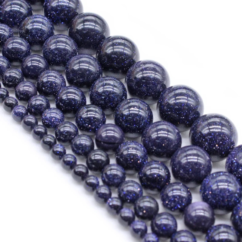 Natural Sandstone Perles Galaxy Blue Round Loose Sand Stone Strand Sitara Stars Sunstone Beads for Jewelry Making 4 6 8 10 12mm