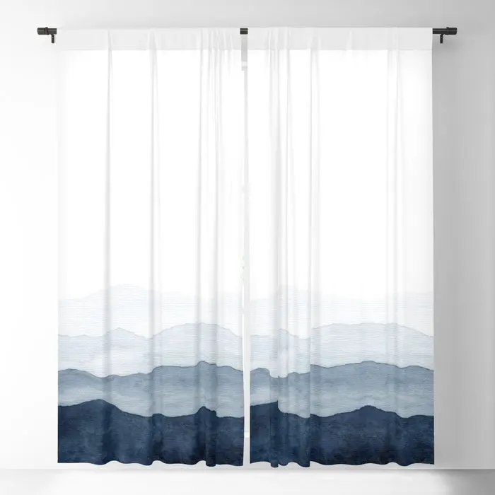 

Indigo Abstract Watercolor Mountains Blackout Curtains 3D Print Window Curtains For Bedroom Living Room Decor Window Treatments