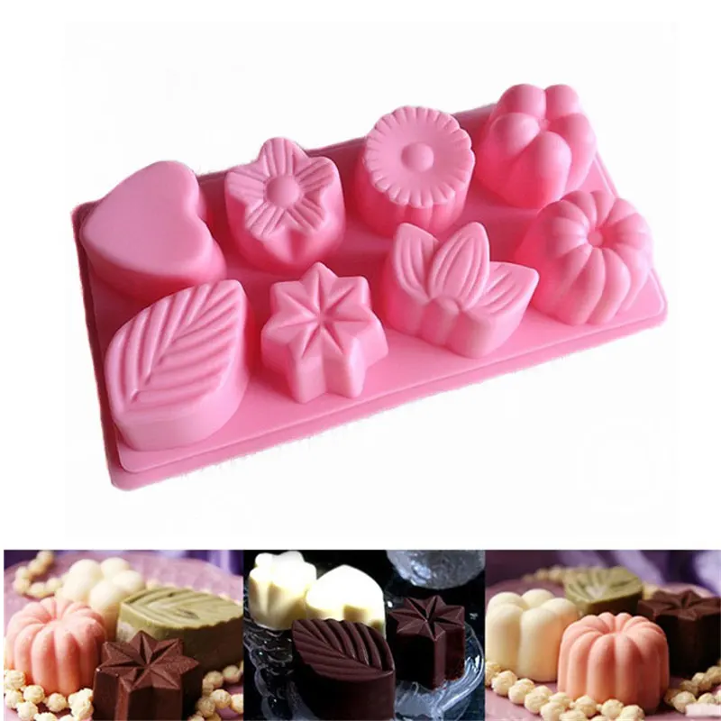 8 Cavity Flowerand Heart Shape Silicone Molds for Bath Bomb Soap Chocolate Candy Making Jelly Mousse Cake Baking mould