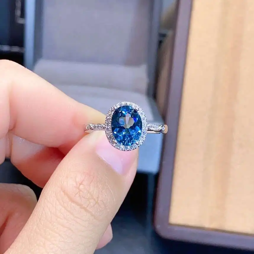 

KJJEAXCMY fine jewelry 925 sterling silver inlaid natural blue topaz popular new girl gemstone ring support test Chinese style