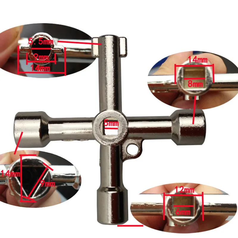 Llave cruzada Universal multifunción 4 en 1, llave triangular para tren, válvula de gabinete de ascensor eléctrico, aleación, cuadrada