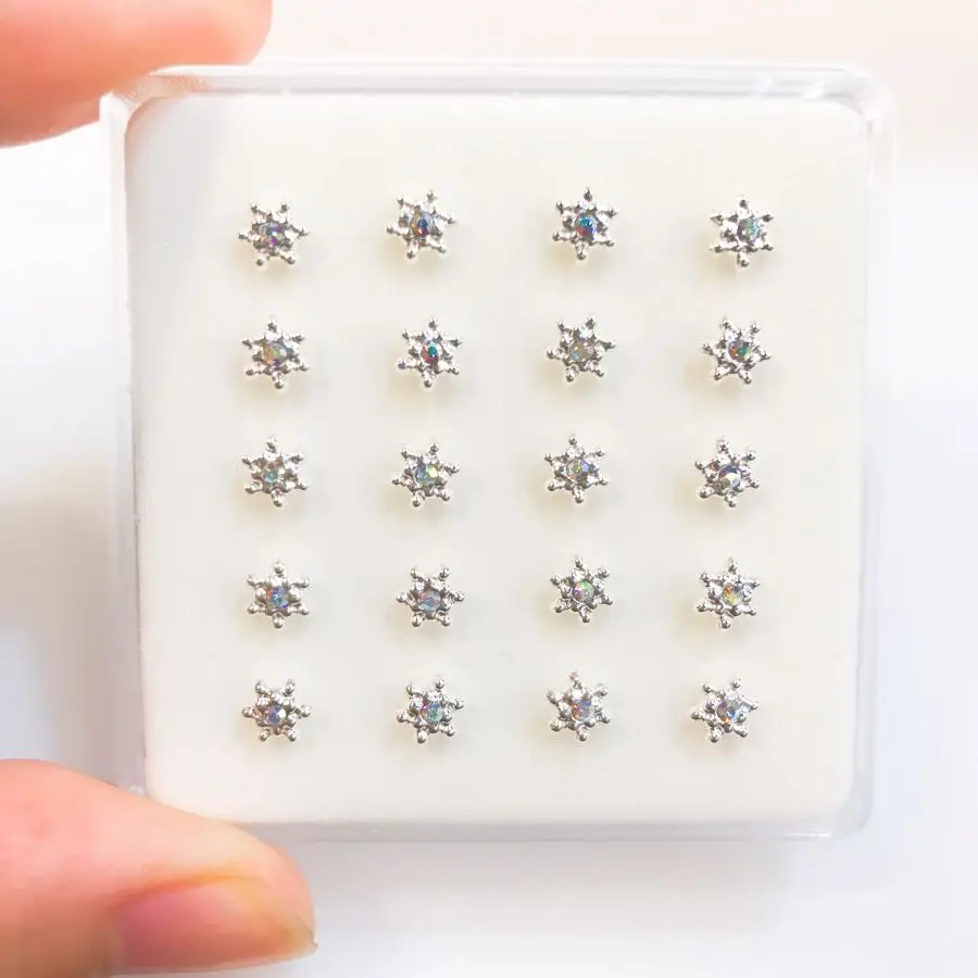 20 pcs/box 925 Teljes értékű Ezüst- Legújabb divatú Nadrág éle Mászóvas biss virágos alakú Nadrág éle piercings ékszer percing nez pircing nariz