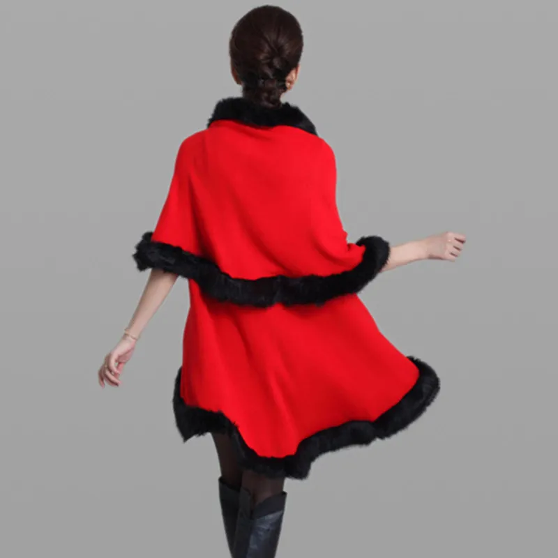 New Fashion Spring Women Faux Fur Coat Black Long Wool Cashmere Cardigan Women Poncho Knitted Sweater Women Cardigan