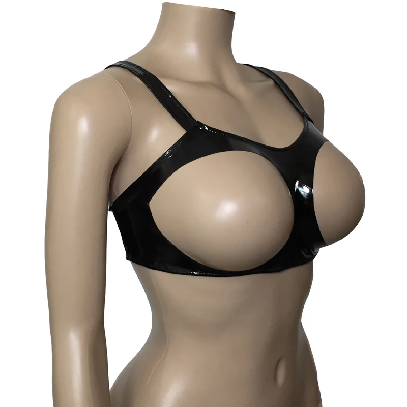 Sexy Women Patent Leather Cupless Bra Body Harness Caged Open Breast Tank Bralette Crop Top Fetish Lingerie