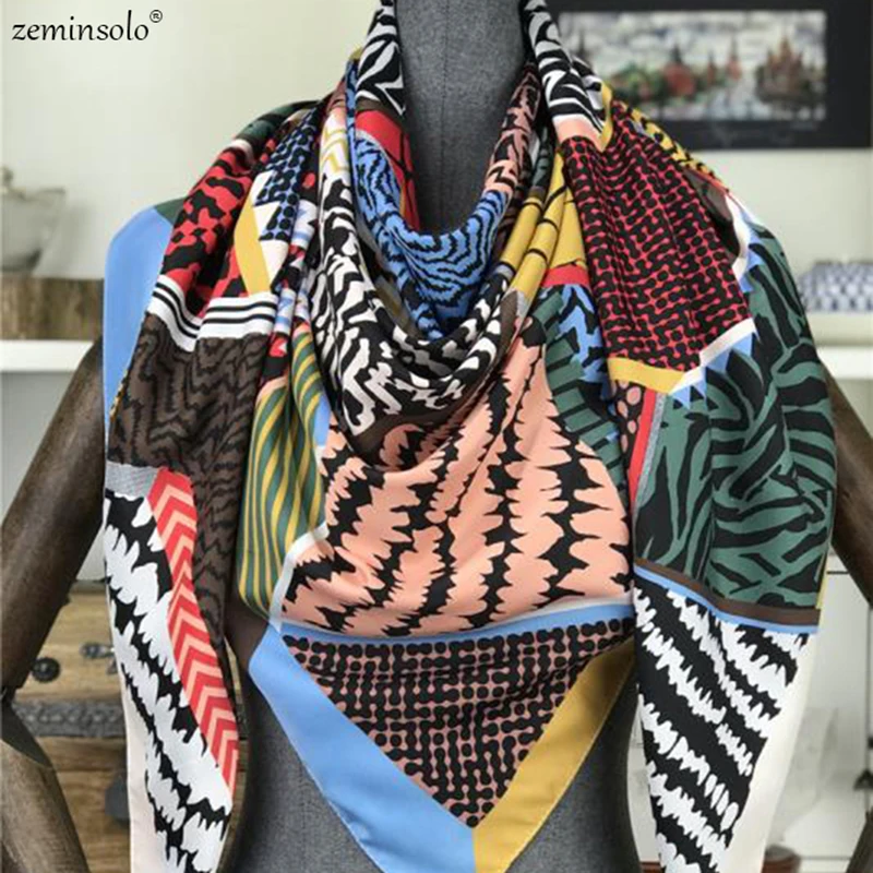Luxury Brand Scarf Bandana 130*130cm Twill 100% Silk Scarf Hijab Women Square Scarves Kerchief For Ladies Fashion Shawl Echarpe