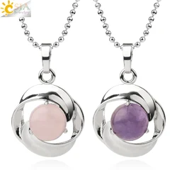 CSJA Natural Stone Pendant Necklace Silver Color Rose Flower Tiny Pendants Cabochon Reiki Crystal Women Charm Jewelry G502