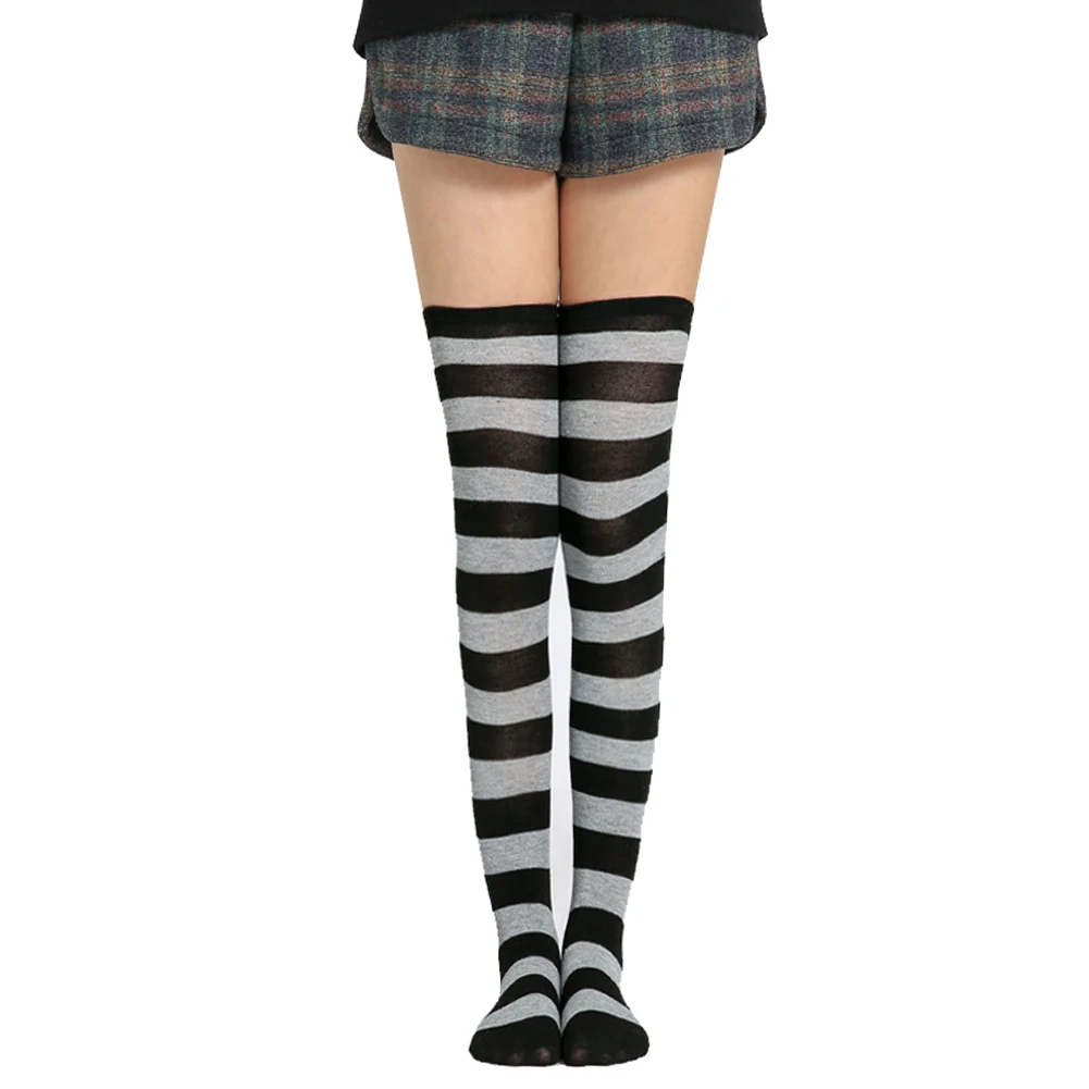 Sweet Women Stripe Thigh High Over The Knee Stockings Stretch Long Cosplay girls High Over The Knee Stockings