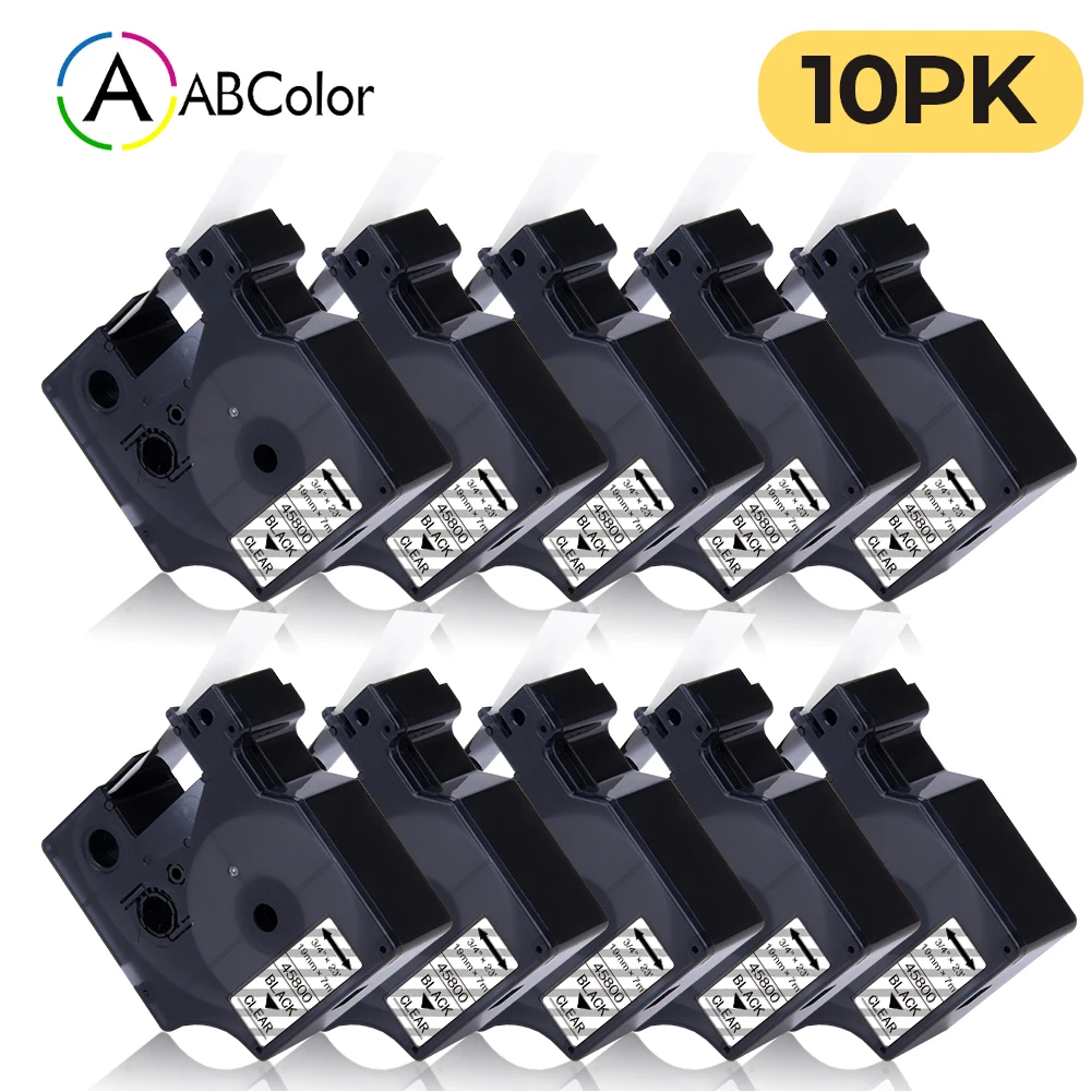 

10PK 19mm 45800 Labels For Dymo D1 Label Tape 45800 Labels Black on Clear For Dymo LabelManager Rhino 5200 4200 Label Maker