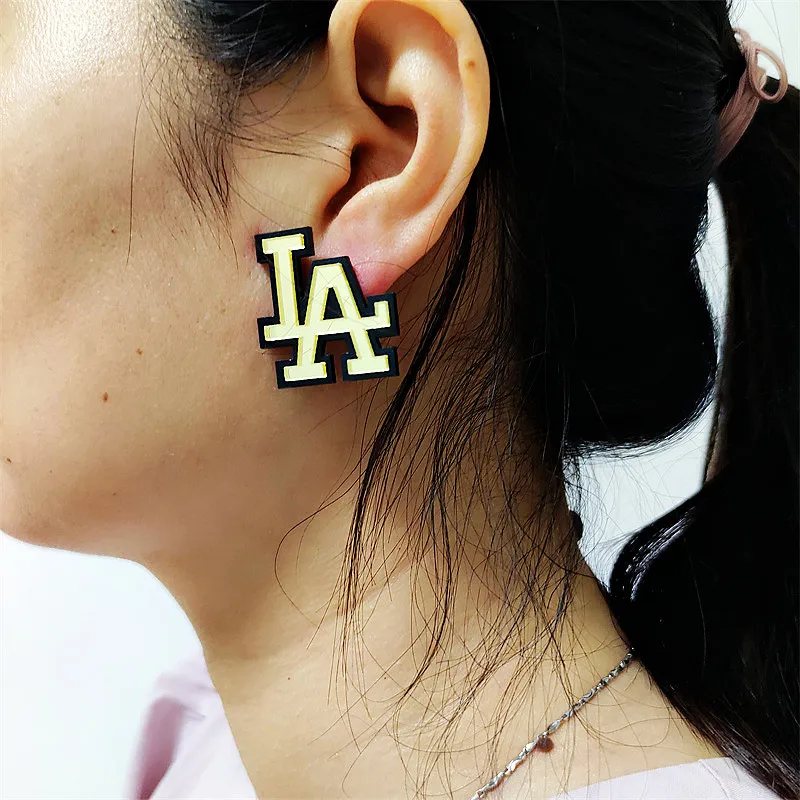 KUGUYS Mirror Gold Color LA Letter Stud Earrings for Women Contracted Trendy Jewelry Accessories Acrylic