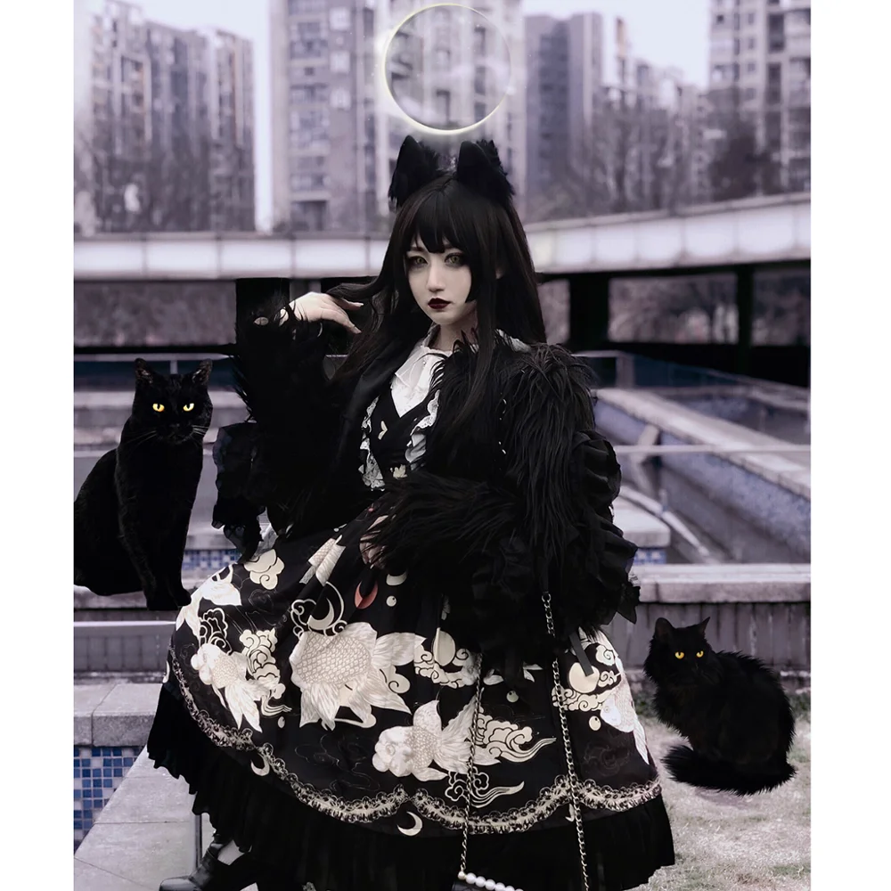 

Gothic palace sweet princess lolita dress vintage falbala high waist printing victorian dress kawaii girl gothic lolita jsk loli