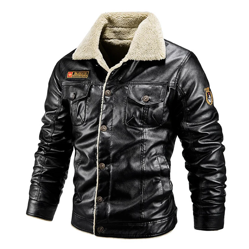 Biker Multi-Pockets PU Leather Jackets Men Autumn Winter Casual Cotton Coat Zipper Turn-Down Collar Cargo Outerwear Male M-4XL