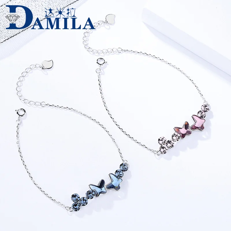 

Fashion butterfly 925 Sterling Silver bracelets Jewelry blue or Purple cubic zironia bracelets for women