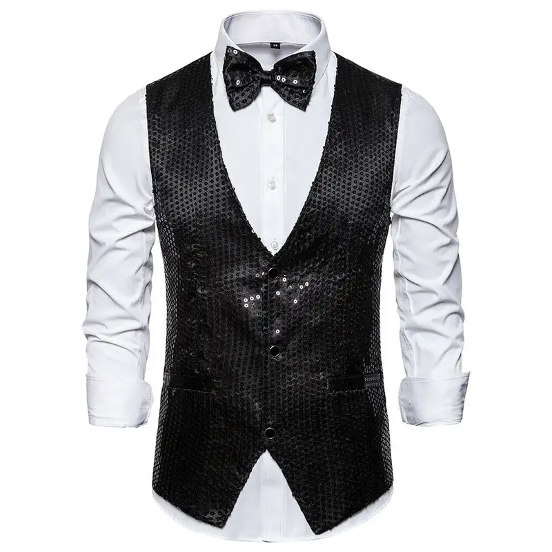 New Design Men Sequins Pattern Glitter Embellished V-neck Blazer Vest Male Evening Party Suits Plus Size hot - Image 9